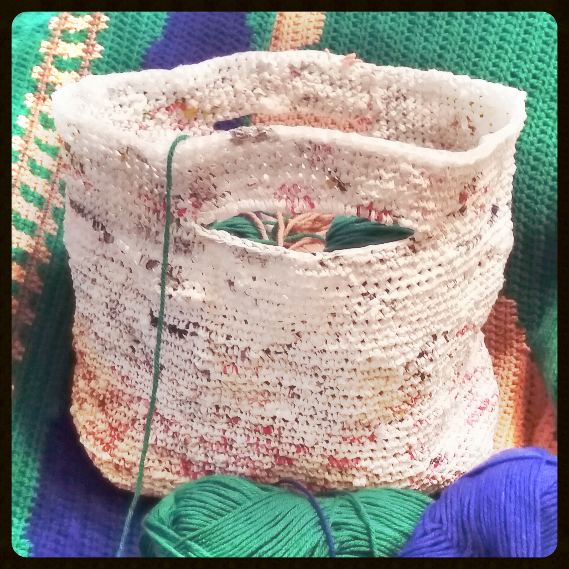 Tote Bag Crocheted out of Strips of Plastic Bags